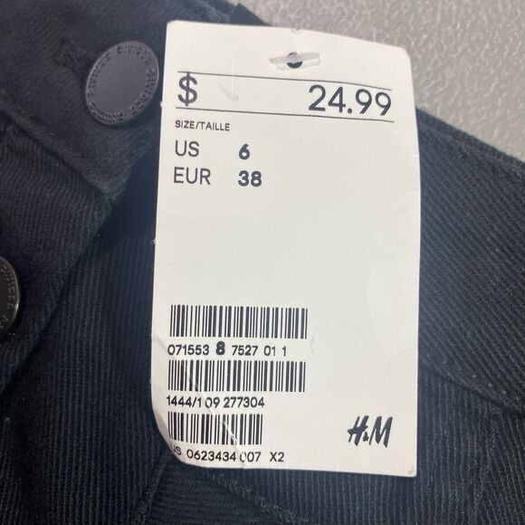 NWT H&M DIVIDED Denim Mini Skirt Button Front A Line Cotton Short Womens 6 Black - Picture 4 of 8